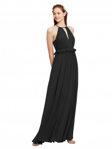 Sydney Halter Neck Front Keyhole Chiffon Bridesmaid Dress with Shirred Waist
