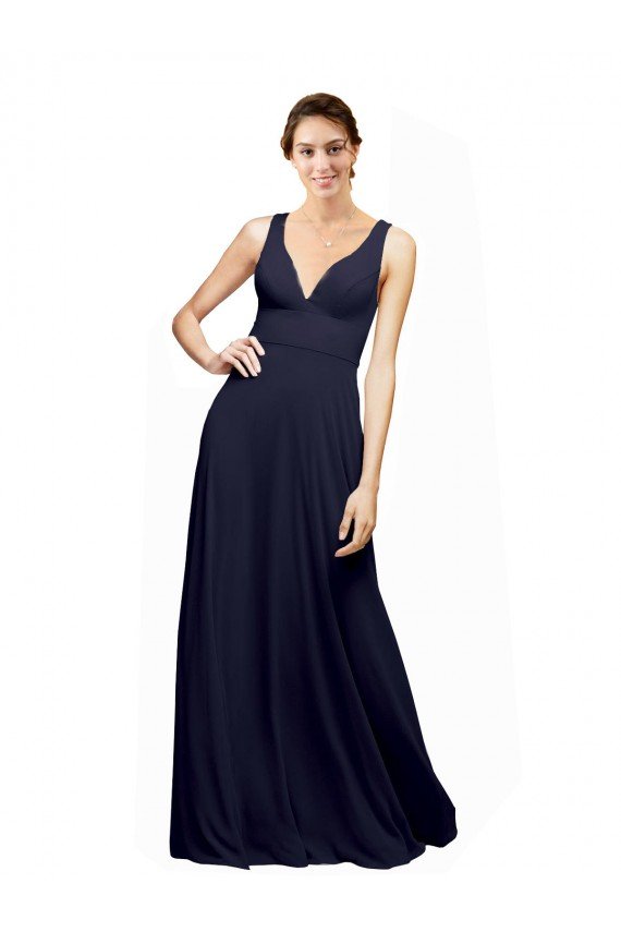 Sydney Open Back Long Chiffon Bridesmaid Dress with Plunging V-Neck Bodice