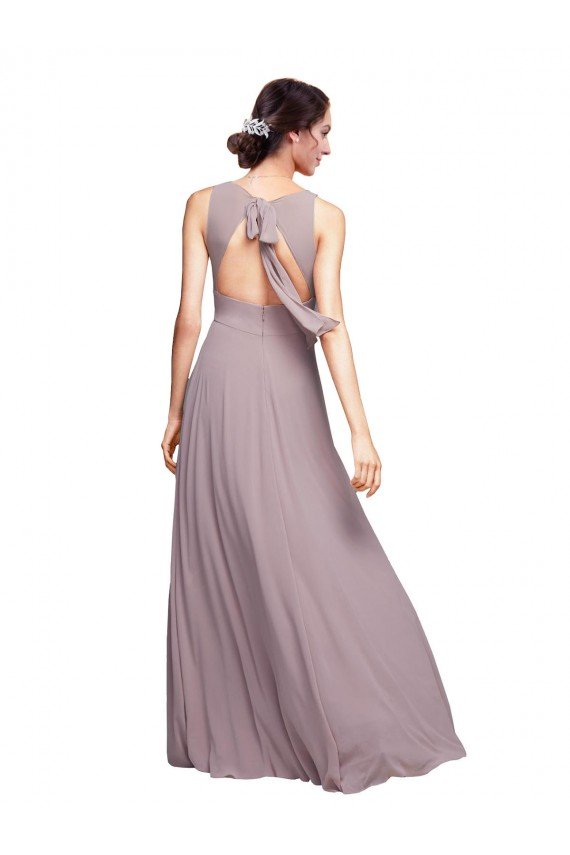 Sydney Open Back Long Chiffon Bridesmaid Dress with Plunging V-Neck Bodice