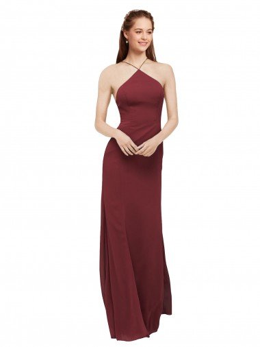 Sydney High Halter Neck Long Chiffon Bridesmaid Dress with Low Scoop Back