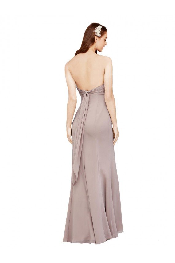 Sydney Fit and Flare Long Chiffon Bridesmaid Dress / Prom Dress with Sash and Open Back