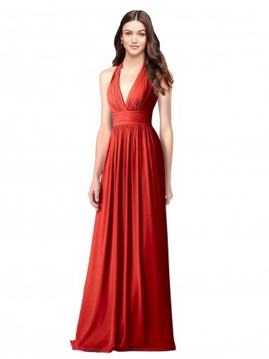 Sydney Halter V-Neck A-Line Chiffon Bridesmaid Dress with Shirred Skirt
