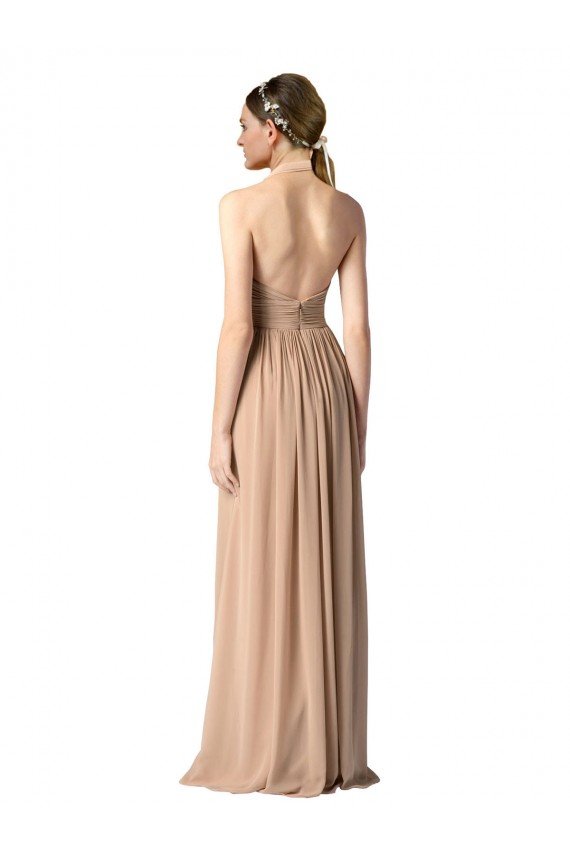 Sydney Halter V-Neck A-Line Chiffon Bridesmaid Dress with Shirred Skirt