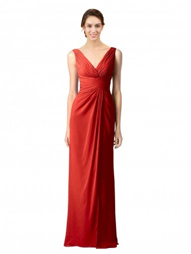 Sydney Shirred Long Floor Length Chiffon Bridesmaid Dress with V-Back