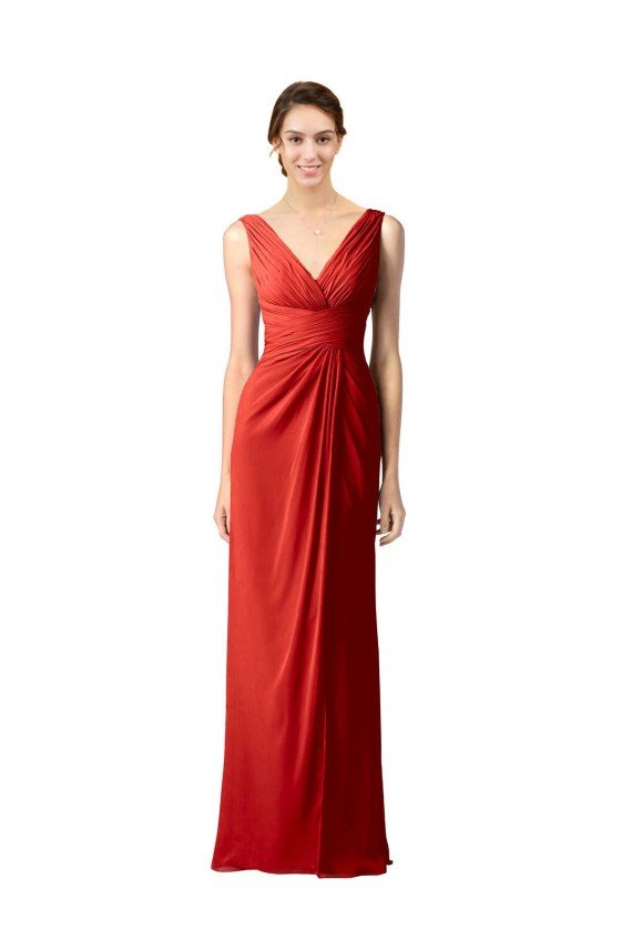 Sydney Shirred Long Floor Length Chiffon Bridesmaid Dress with V-Back