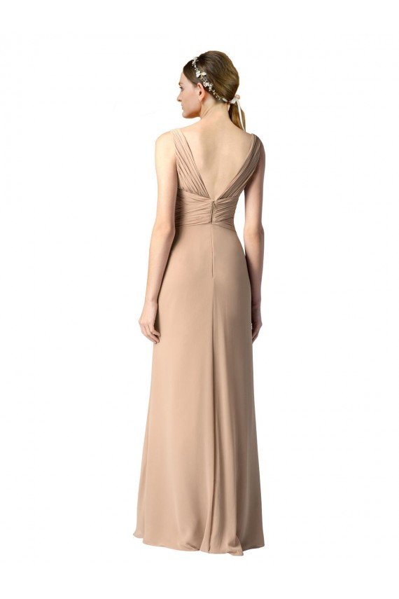 Sydney Shirred Long Floor Length Chiffon Bridesmaid Dress with V-Back