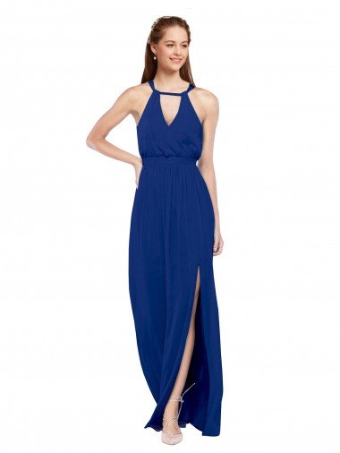 Sydney High Keyhole Neck Long Chiffon Bridesmaid Dress with Slit