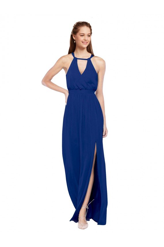 Sydney High Keyhole Neck Long Chiffon Bridesmaid Dress with Slit