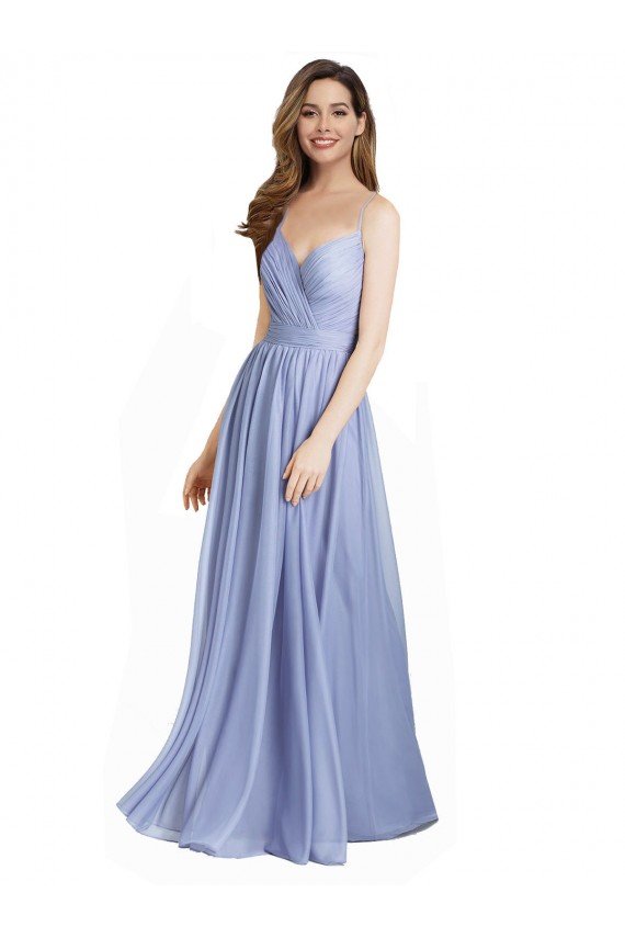 Sydney Ruched Criss Over Bodice Chiffon Bridesmaid Dress with Lace Open Back