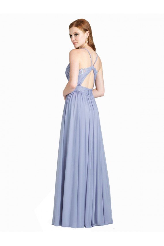 Sydney Ruched Criss Over Bodice Chiffon Bridesmaid Dress with Lace Open Back