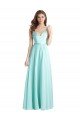 Long V-Neck Chiffon Bridesmaid Dress with Satin Bodice