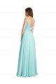 Long V-Neck Chiffon Bridesmaid Dress with Satin Bodice