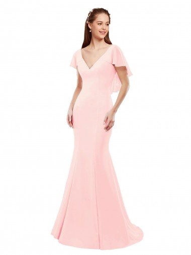 Sydney Fit and Flare Chiffon Bridesmaid Dress with V-Neck and Flutter Sleeves