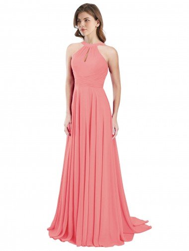 Sydney Draped A-Line Chiffon Bridesmaid Dress with Halter Keyhole Neckline