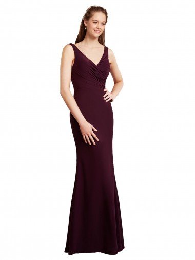 Sydney Floor Length Fluted Chiffon Dress with Draped Bodice and V-Neckline