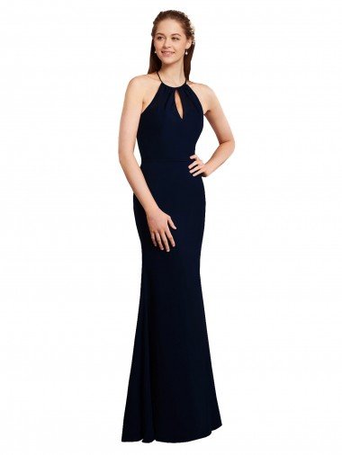 Sydney Fluted Long Chiffon Bridesmaid Dress with Halter Neckline and Keyhole