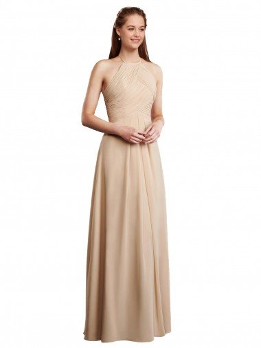Sydney Draped Halter Neck Long Chiffon Bridesmaid Dress with Tie Back