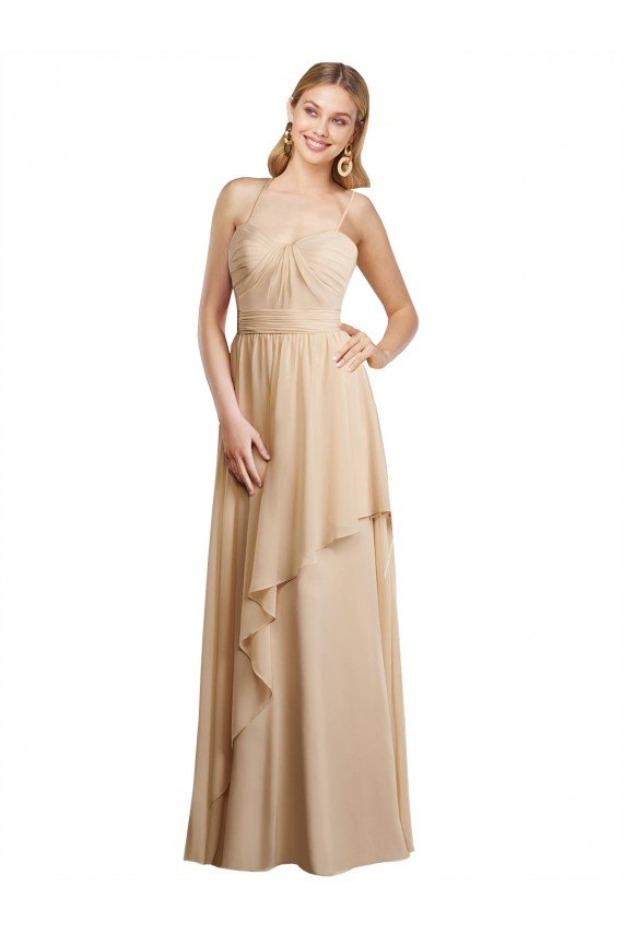 Sydney Draped Long Chiffon A-Line Dress with Cascading Ruffles