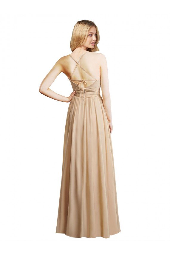Sydney Draped Long Chiffon A-Line Dress with Cascading Ruffles
