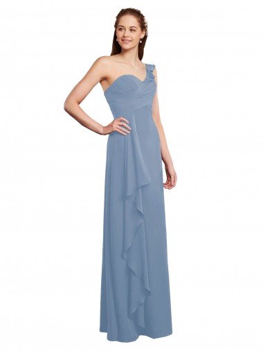 Shop Single Shoulder Strap Long Chiffon Bridesmaid Dress with Cascading Ruffles Sydney