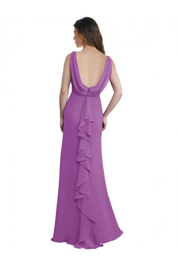 Sydney V-Shaped Neckline Long Chiffon Bridesmaid Dress with Cascading Ruffles Back