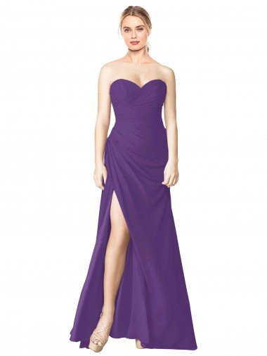 Sydney Strapless Chiffon Bridesmaid Dress with Pleated Wrap Bodice and Side Slit