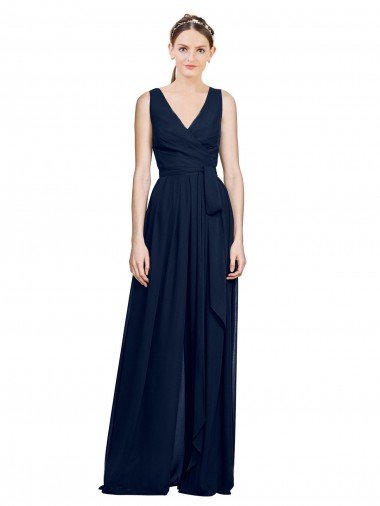 Sydney V-Neck Ruched Chiffon Bridesmaid Dress with Waistband