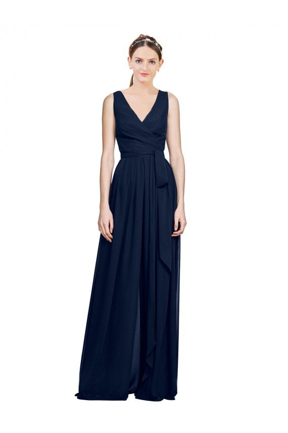 Sydney V-Neck Ruched Chiffon Bridesmaid Dress with Waistband