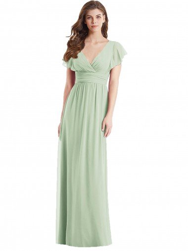 Sydney Flutter Sleeves Draped Wrap V-Neck Chiffon Bridesmaid Dress