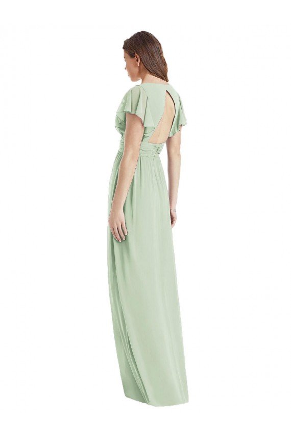Sydney Flutter Sleeves Draped Wrap V-Neck Chiffon Bridesmaid Dress