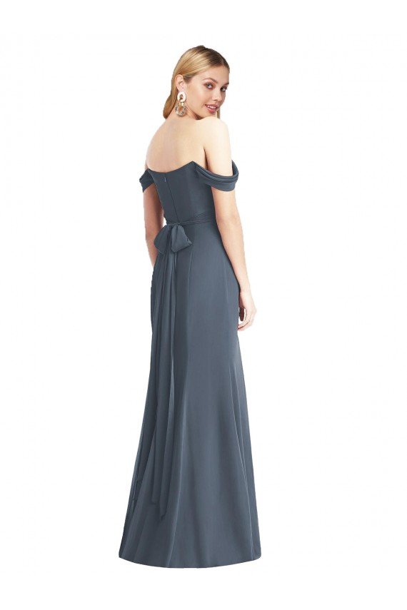 Sydney Off the Shoulder Criss Cross Bodice Trumpet Chiffon Bridesmaid Dress