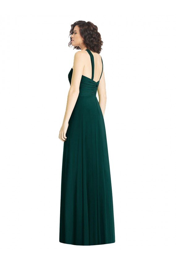 Sydney Draped Halter Neck Long Chiffon Bridesmaid Dress with Low Back