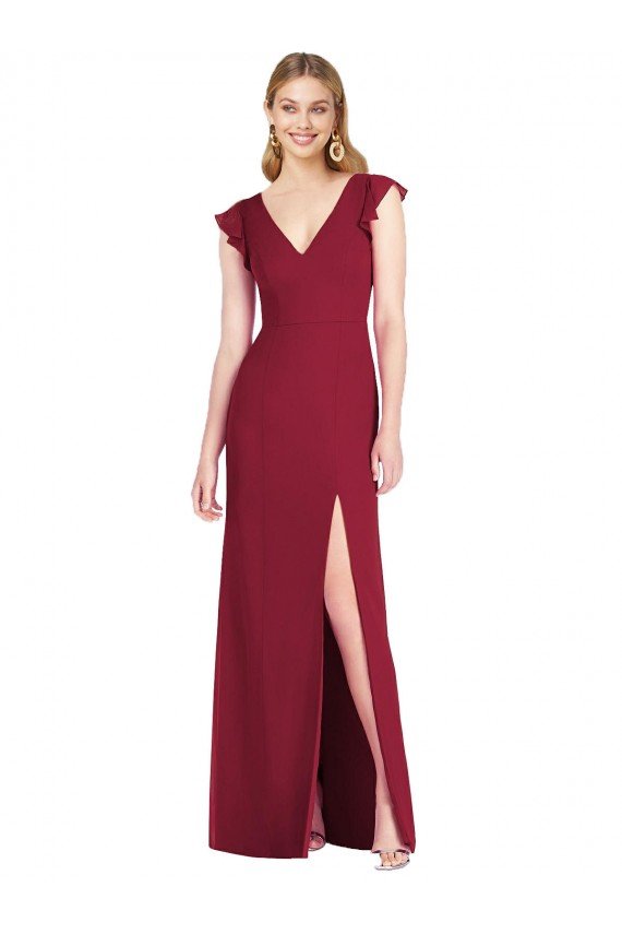Sydney Ruffled Sleeves Mermaid Chiffon Bridesmaid Dress with Front Slit