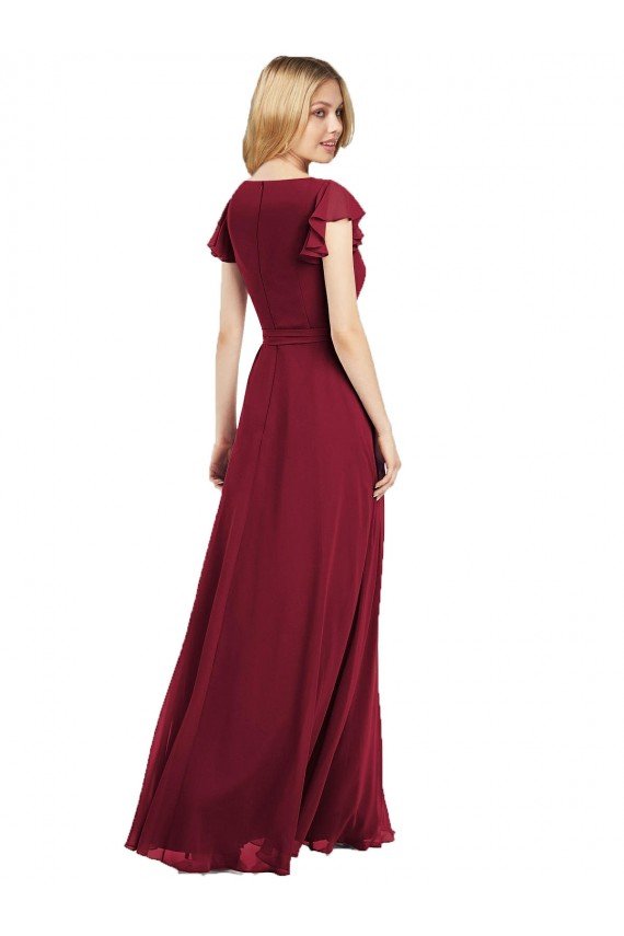 Sydney Flutter Sleeves Faux Wrap Chiffon Bridesmaid Dress