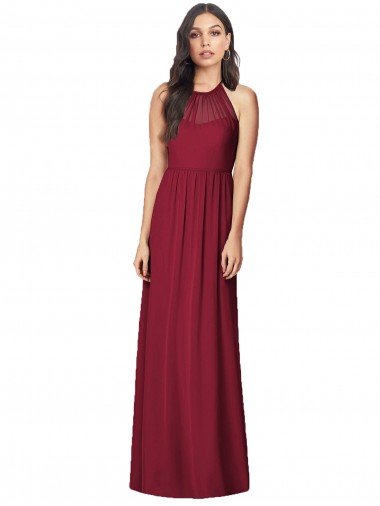 Sydney Halter Neck Full-Length Shirred Chiffon Bridesmaid Dress