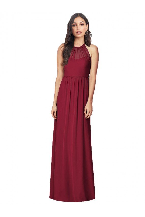 Sydney Halter Neck Full-Length Shirred Chiffon Bridesmaid Dress