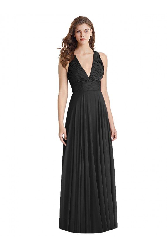 Sydney Full Length V-Neck Chiffon Bridesmaid Dress with Wide Criss Cross Straps