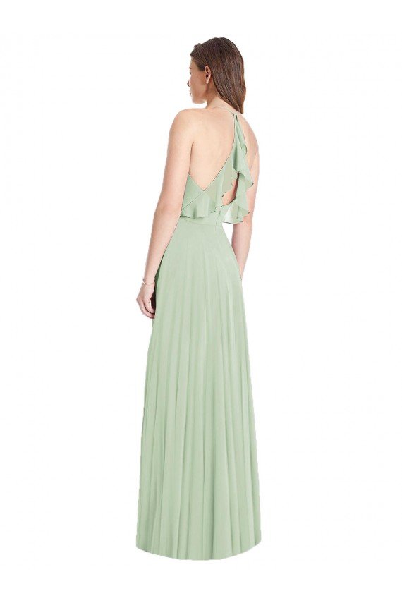 Sydney Ruffled Strap Cutout Wrap Maxi Chiffon Bridesmaid Dress