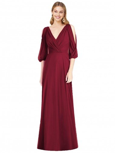 Sydney Draped V-Neck Bell Sleeves V-Back Chiffon Bridesmaid Dress