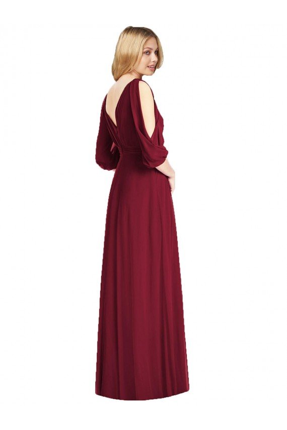 Sydney Draped V-Neck Bell Sleeves V-Back Chiffon Bridesmaid Dress