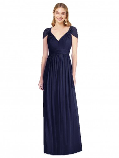 Sydney V-Neck Cap Sleeves Sheer Back Chiffon Bridesmaid Dress