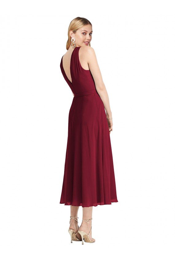 Sydney Midi Length Halter Plunging V-Back Chiffon Bridesmaid Dress / Cocktail Dress