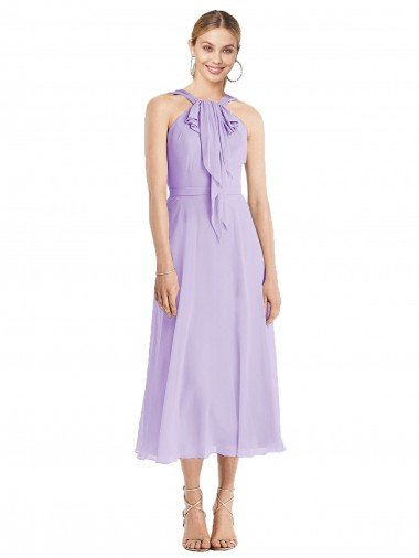 Sydney Midi Length Halter Plunging V-Back Chiffon Bridesmaid Dress / Cocktail Dress