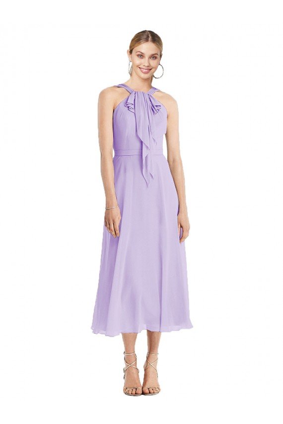 Sydney Midi Length Halter Plunging V-Back Chiffon Bridesmaid Dress / Cocktail Dress