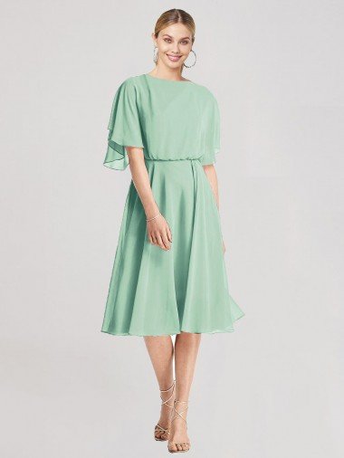 Sydney Open Back Flutter Sleeves Cocktail Length Chiffon Bridesmaid Dress