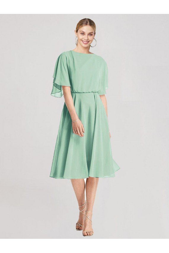 Sydney Open Back Flutter Sleeves Cocktail Length Chiffon Bridesmaid Dress