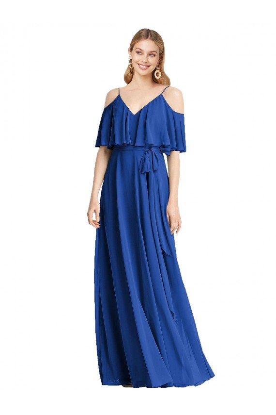 Sydney Spaghetti Straps V-Neck Chiffon Bridesmaid Dress with Sash Tie