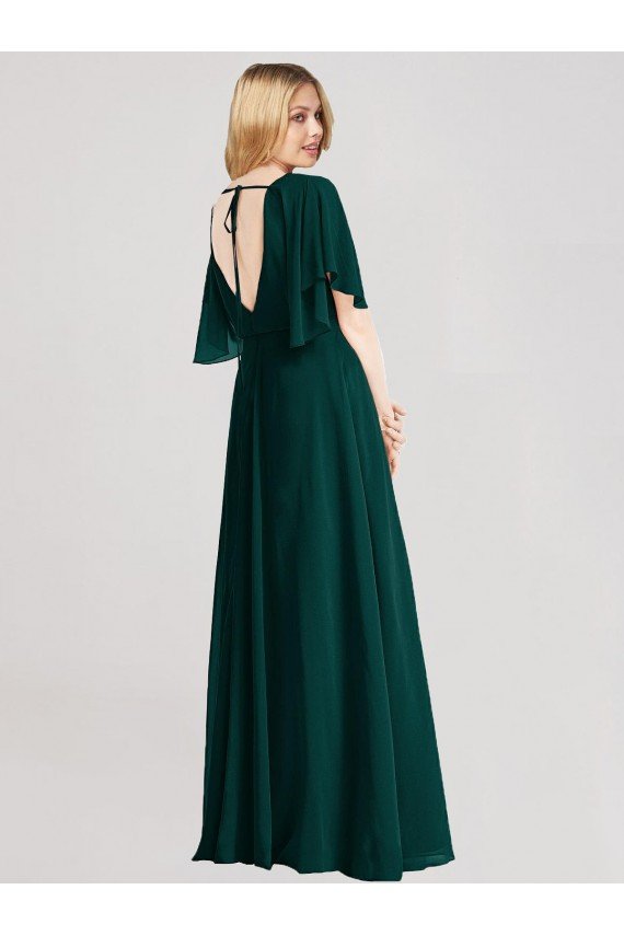 Sydney Full-Length Flutter Sleeves Plunging V Back Chiffon Bridesmaid Dress
