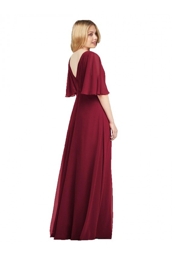 Sydney Full Length Lux Chiffon Flutter Sleeves Bridesmaid Dress