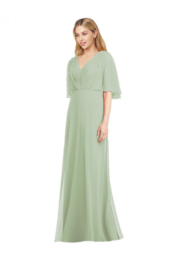 Sydney Full Length Lux Chiffon Flutter Sleeves Bridesmaid Dress